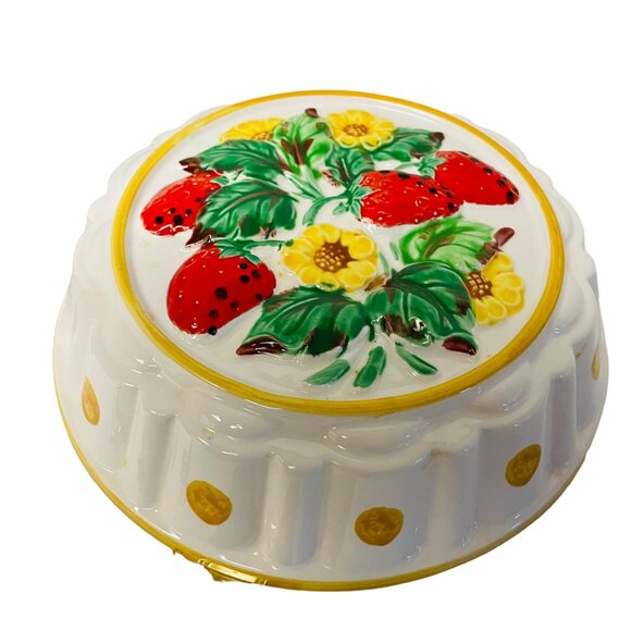Vintage Gailstyn-Sutton Strawberry Daisy Ceramic Handpainted Jello Mold Wall H - Picture 5 of 6